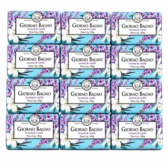 Giorno Bagno Lavender & Vanilla Bar Soap, 100% Plant-Based, 180 g / 6.35 oz Each (box of 12)