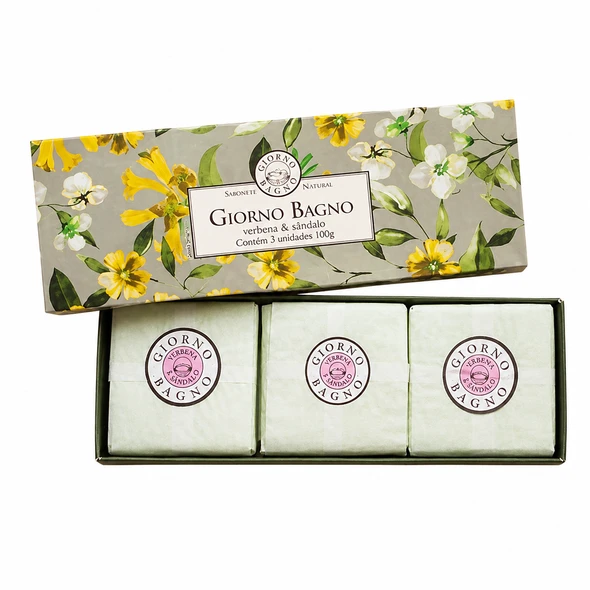 Giorno Bagno Verbena & Sandalwood Bar Soap, Vegan, 100 g / 3.53 oz (kit of 3)