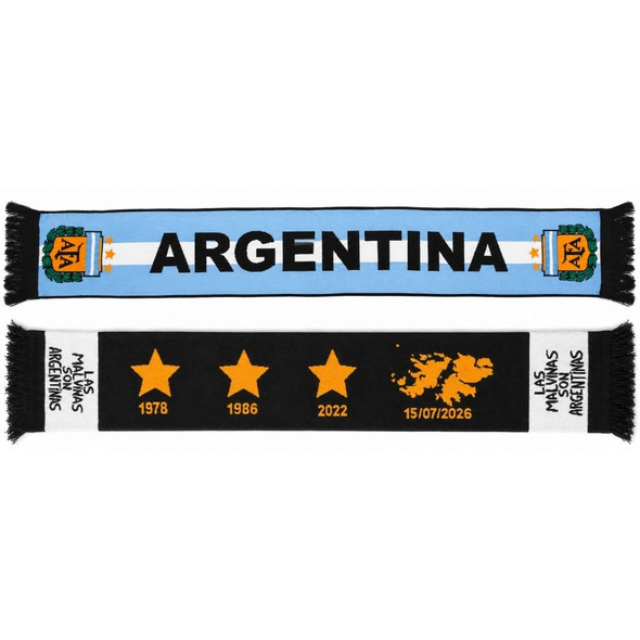 Argentina Double-Sided Scarf, AFA 3 Stars & Malvinas Son Argentinas Design