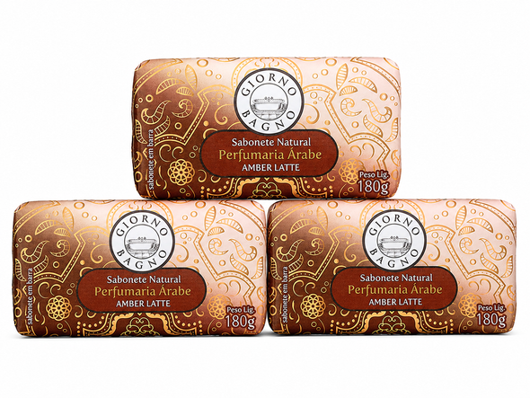Giorno Bagno Amber Latte Bar Soap, Vegan, Hypoallergenic, 180 g / 6.35 oz (pack of 3)