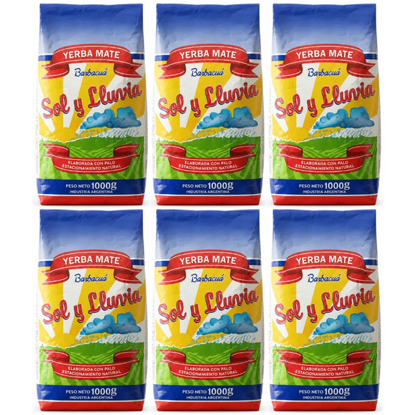 Sol y Lluvia Barbacuá Yerba Mate with Stems Natural Aging, 1 kg / 2.2 lb (pack of 6)