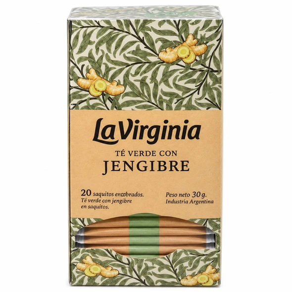 La Virginia Green Tea with Ginger Té Verde con Jengibre, 30 g / 1.06 oz (box of 20)