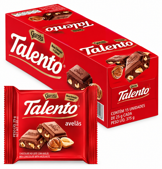 Garoto Mini Talento Milk Chocolate with Hazelnuts Box, 25 g / 0.88 oz (15 Units)