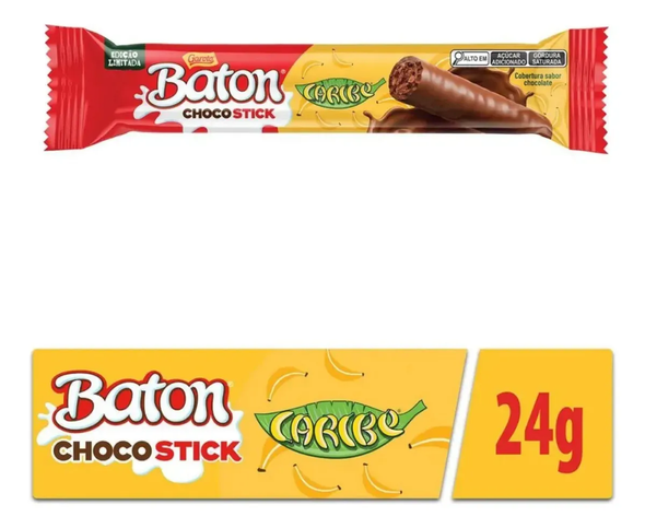 Garoto ChocoStick Caribe Milk Chocolate with Banana Flavor Box, 24 g / 0.85 oz (12 Units)