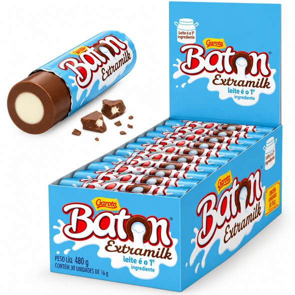 Garoto Baton Extra Milk Chocolate Sticks Box, 16 g / 0.56 oz (30 Units)