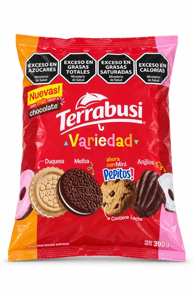 Galletitas Terrabusi Variedad Assorted Cookies Boca de Dama, Mini Pepitos, Duquesa, Anillos & Melba, 390 g / 13.75 oz bag