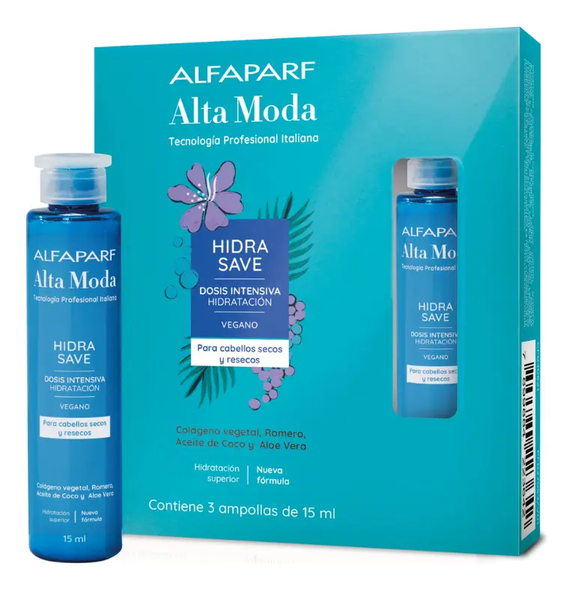 Alfaparf Alta Moda Hidra Save Intensive Hydration Hair Treatment, 3 Ampoules x 15 ml / 0.51 fl oz