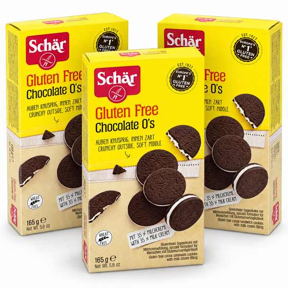Schar Gluten Free Chocolate Sandwich Cookies with Milk Cream Filling, 165 g / 5.82 oz (pack of 3)
