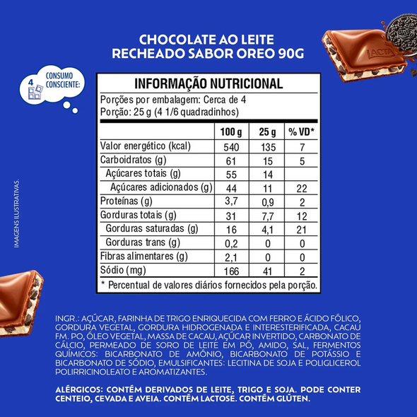 Lacta Oreo Milk Chocolate Bar with Creamy Oreo Filling, 90 g / 3.17 oz (pack of 3)