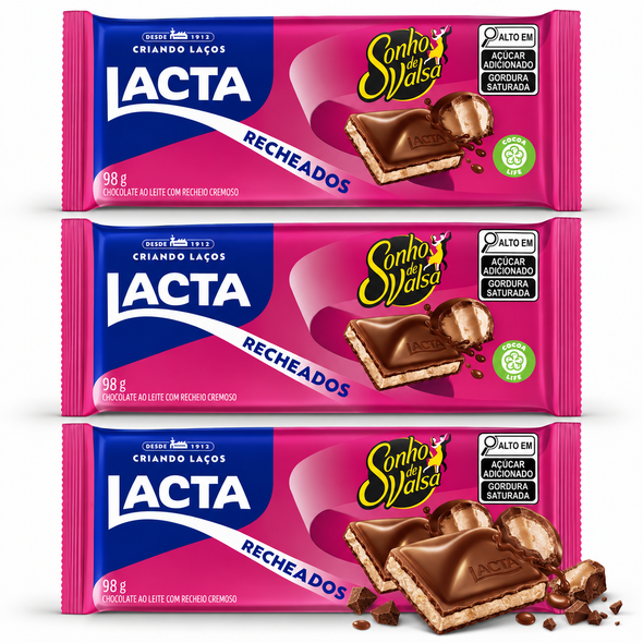 Lacta Sonho de Valsa Milk Chocolate Bar with Peanut Filling, 98 g / 3.46 oz (pack of 3)