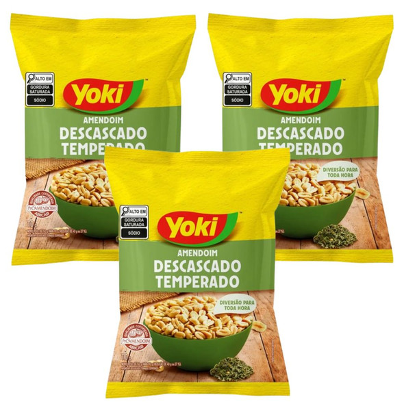 Yoki Amendoim Descascado Temperado, Salted Roasted Shelled Peanuts, 110 g / 3.88 oz (pack of 3)
