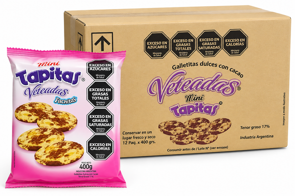 Fachitas Mini Tapitas Veteadas Marmoladas Cocoa Alfajor Cookies, 400 g / 14.11 oz (Bulk of 12)