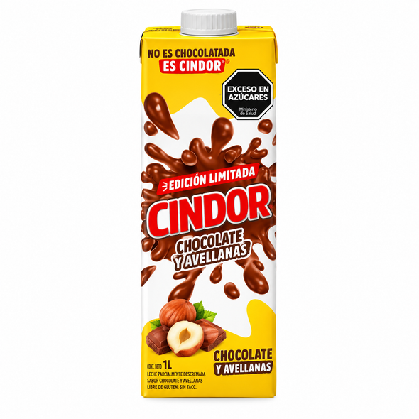 Cindor Chocolate & Hazelnut Flavored Milk, Limited Edition Argentine Chocolate Milk, 1 L / 33.81 fl oz