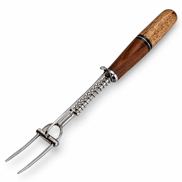 Pardo Stainless Steel BBQ Meat Fork with Spring Ejector and Wooden Handle, 27 cm / 10.63 in