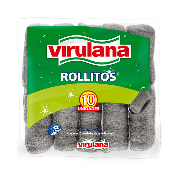 Virulana Rollitos Lana de Acero Steel Wool Cleaning Scrubbers Multiuse Sponge (pack of 10 units)