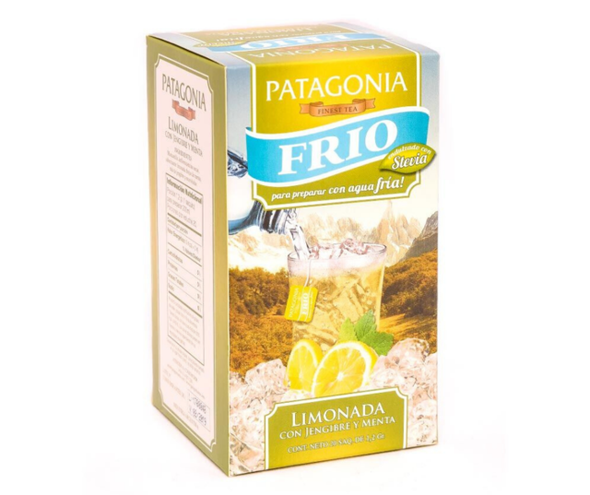 Patagonia Finest Tea Frío for Cold Tea Limonada Lemon, Ginger & Mint Flavor Sweetened with Stevia  (box of 20 bags)
