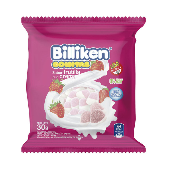 Billiken Gomitas Frutilla a La Crema Strawberry & Cream Candies Gummies, 30 g / 1.05 oz (box of 12)