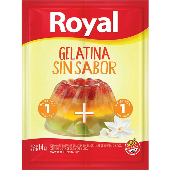 Royal Unflavored Ready to Make Jelly Gelatina Sin Sabor Jell-O, 8 servings per pouch 14 g / 0.49 oz pouch