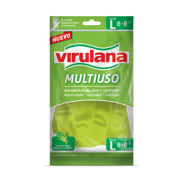Virulana Guantes Multiuso Interior Afelpado Reusable Latex Household Gloves with Anti-Slip Fingers Perfect for Dishwashing - Large Size
