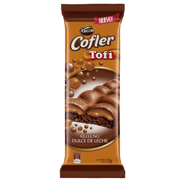 Cofler Aireado Tofi  Chocolate Con Leche Aireado Airy Chocolate Bar with Dulce de Leche Filling, 70 g / 2.46 oz ea (pack of 2 bars)