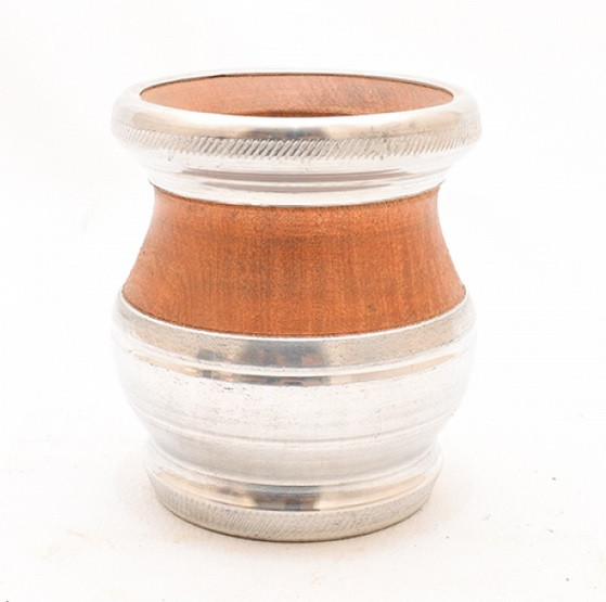 Algarrobo Carob Mate Gourd Solid Wood Half Wrapped Aluminum with Engraved Details