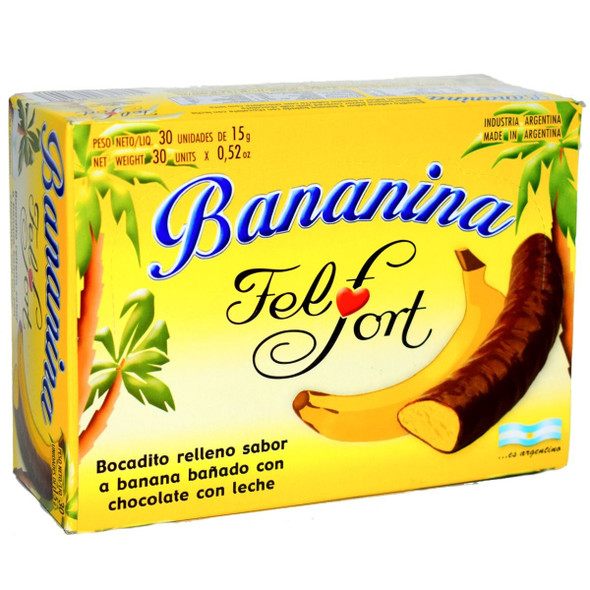 Felfort Bananina Milk Chocolate Bites with Soft Banana Filling, 15 g / 0.5 oz (box of 30)