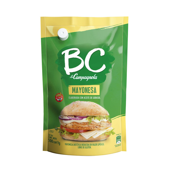 BC La Campagnola Mayonesa Classic Mayonnaise Made with Sunflower Oil - Gluten Free, 500 g / 1.1 lb pouch squeeze
