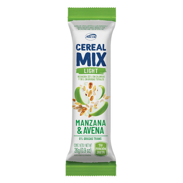 Cereal Mix Barrita de Cereal Light Cereal Bar with Apple, Oats & Rice Flakes, 23 g / 0.8 oz (box of 20 bars)