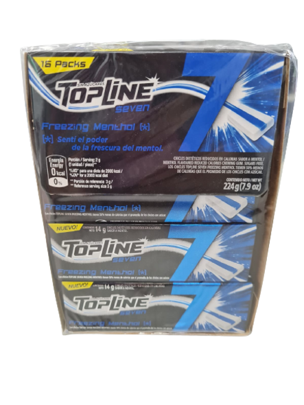 Topline Seven Reduced Calories Chewing Gum Freezing Menthol Flavor (box of 16)