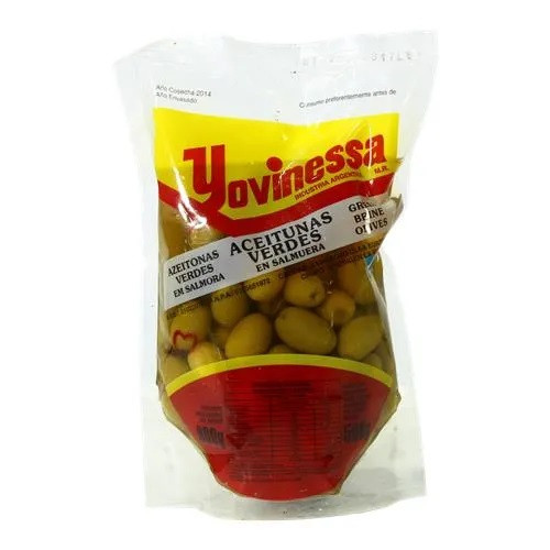 Yovinessa Aceitunas Verdes En Salmuera Con Carozo Green Olives, 900 g / 31.7 oz pouch