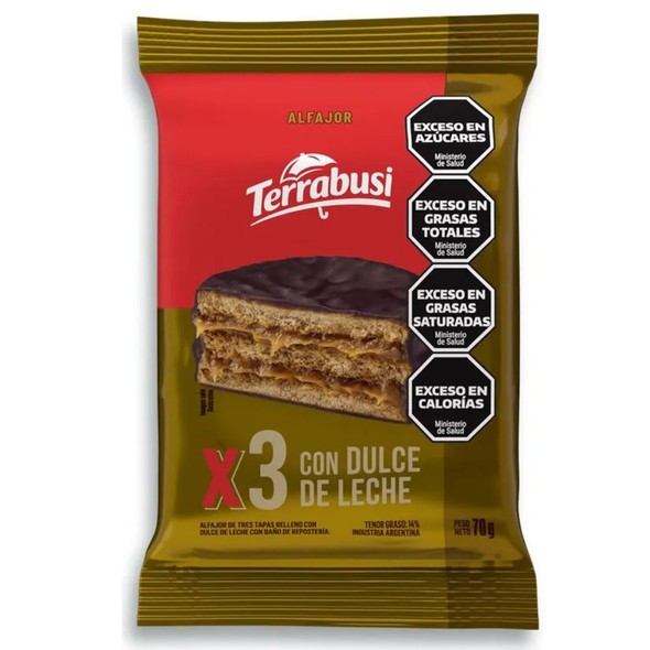 Terrabusi Milk Chocolate Alfajor Triple with Dulce de Leche, 70 g / 2.5 oz (36 count per box)