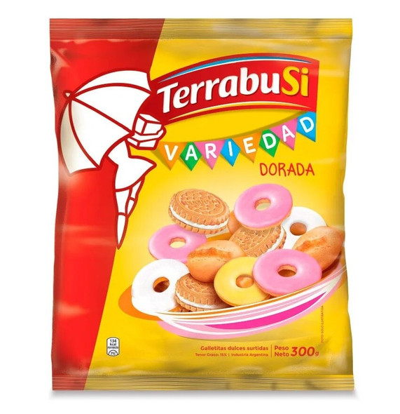 Galletitas Terrabusi Variedad Dorada Assorted Vanilla Cookies Boca de Dama, Duquesa & Anillos Wholesale Bulkbox, 300 g / 10.58 oz (24 count per box)
