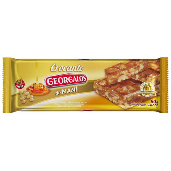 Georgalos Turrón Crocante de Maní Crispy Peanut Nougat - Gluten Free, 80 g / 2.82 oz