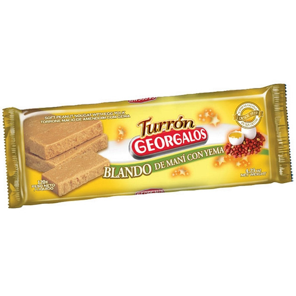 Georgalos Turrón Blando de Maní Peanut Nougat with Egg Yolk Extra Soft Nougat, 120 g / 4.23 oz