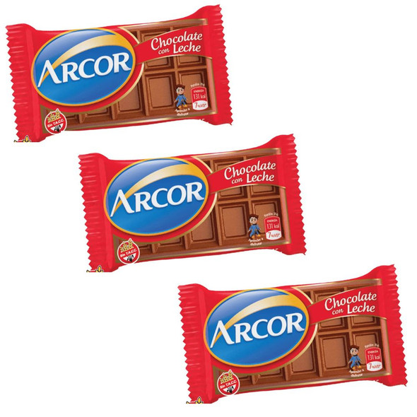 Arcor Chocolate Con Leche Classic Mini Milk Chocolate Bars - Gluten Free, 25 g / 0.88 oz (pack of 3)