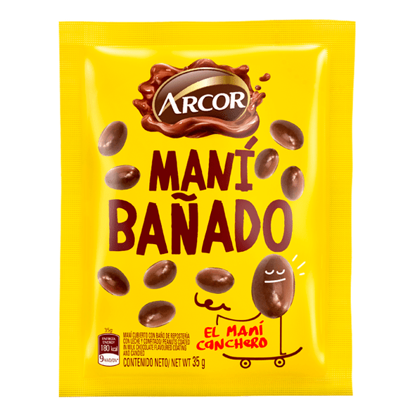Arcor Maní Bañado Milk Chocolate Covered Peanuts, 35 g / 1.23 oz (box of 16)