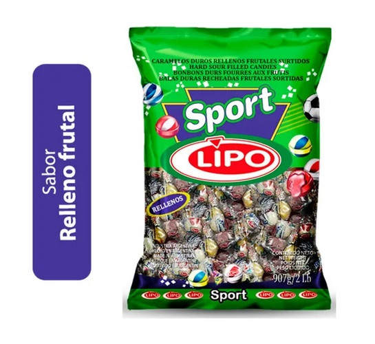 Caramelos Lipo Sport Sour Hard Candies Assorted Flavors Strawberry, Orange, Lemon, Peach, Pineapple & Banana, 907 g / 2 lb