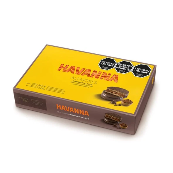 Havanna Chocolate Alfajores Filled with Dulce de Leche, 660 g / 23.28 oz (box of 12)
