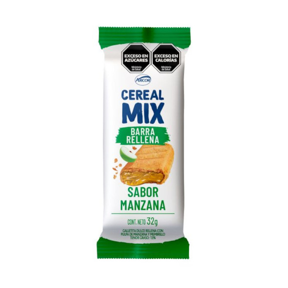 Cereal Mix Barrita de Cereal Rellena Cereal Bars with Apple Filling, 32 g / 1.12 oz (box of 18 bars)