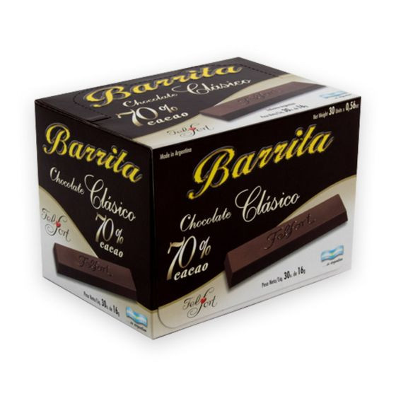 Barritas de Chocolate Clásico 70% Dark Cacao Bars by Felfort Ideal for Hot Milk Submarino, 16 g / 0.56 oz (box of 30 bars)