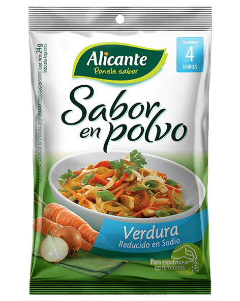 Alicante Sabor En Polvo Verdura Vegetable Flavored Powder Ready To Use Seasoning Broth 4 servings - Reduced Sodium, 24 g / 0.84 oz ea (pack of 3)