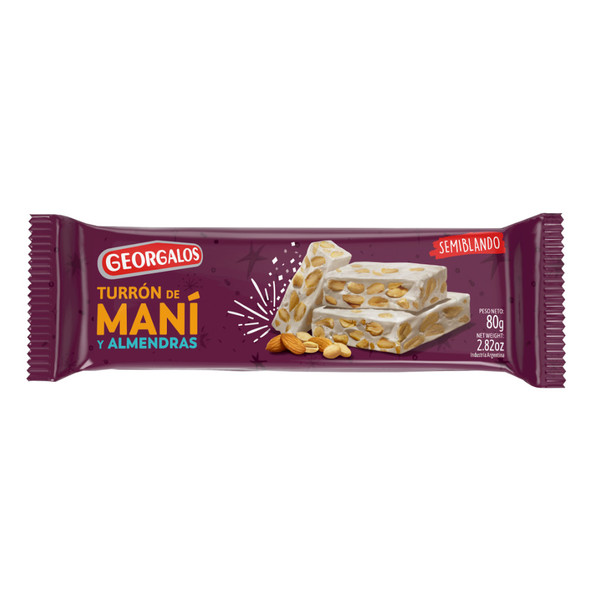 Georgalos Turrón Semi Blando de Maní y Almendras Soft Peanut & Almond Nougat, 80 g / 2.82 oz