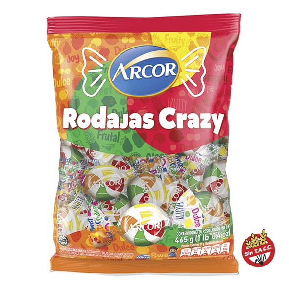 Caramelos Arcor Rodajas Crazy Hard Candy Tutti-Frutti Flavor, 465 g / 1 lb bag