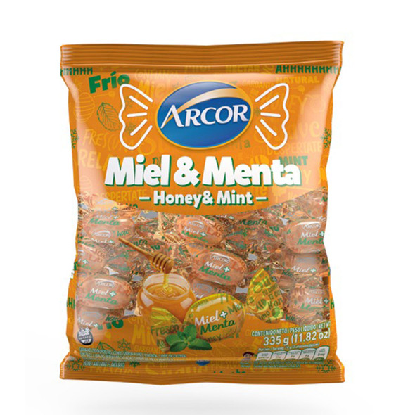 Caramelos Arcor Miel y Menta Hard Candies Honey & Mint Flavoured - Gluten Free, 335 g / 11.82 oz 