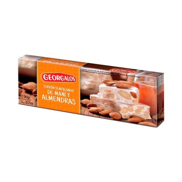 Georgalos Turrón Semi Blando de Maní y Almendras Soft Peanut & Almond Nougat, 90 g / 3.17 oz