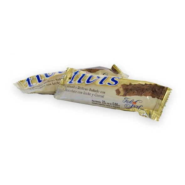 Tivis Cubanitos de Chocolate Rellenos Filled Wafer Rolls with Milk Chocolate & Cereal Coating by Felfort, 25 g / 0.88 oz ea (box of 20)