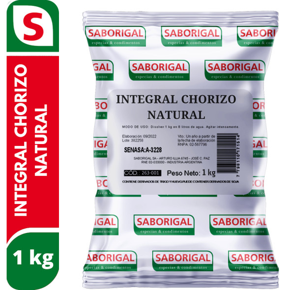 Saborigal Integral Para Chorizo Natural Mixed Spices Seasoning Blend for Cooking Chorizo Ideal for Professional Use, 1 kg / 2.2 lb bag