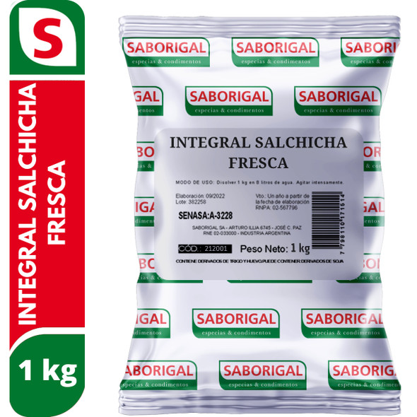 Saborigal Integral Salchicha Fresca Mixed Spices Seasoning Blend for Cooking Fresh Sausage Ideal for Professional Use, 1 kg / 2.2 lb bag