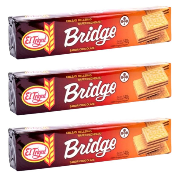 Bridge Obleas Rellenas Classic Chocolate-Filled Wafers from Uruguay, 140 g / 4.93 oz ea (pack of 3)
