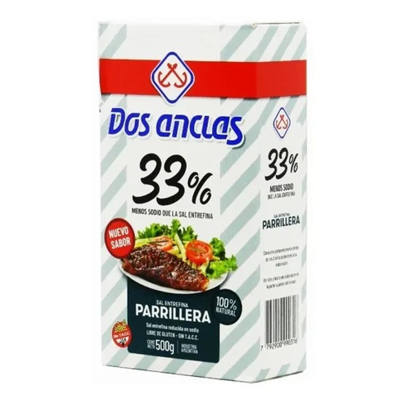 Dos Anclas Sal Parrillera Entrefina 33% Less Sodium, 500 g / 1.1 lb